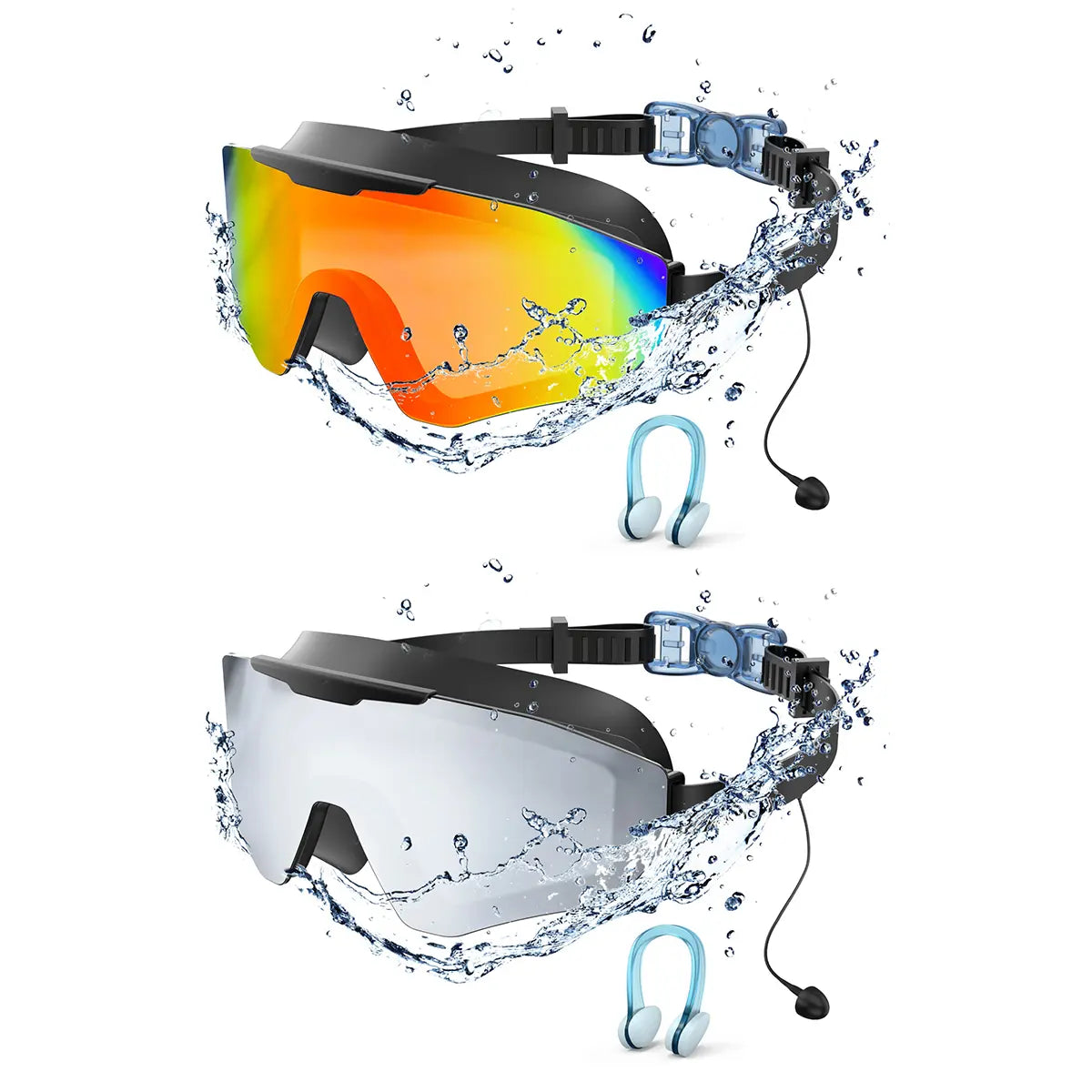 Outly Swim Goggles with Earplugs - 2 Pack for Adults and Children (Ages 4-12) - Anti-Fog, UV Protection, Leak-Resistant, 180° Wide View Pool Goggles