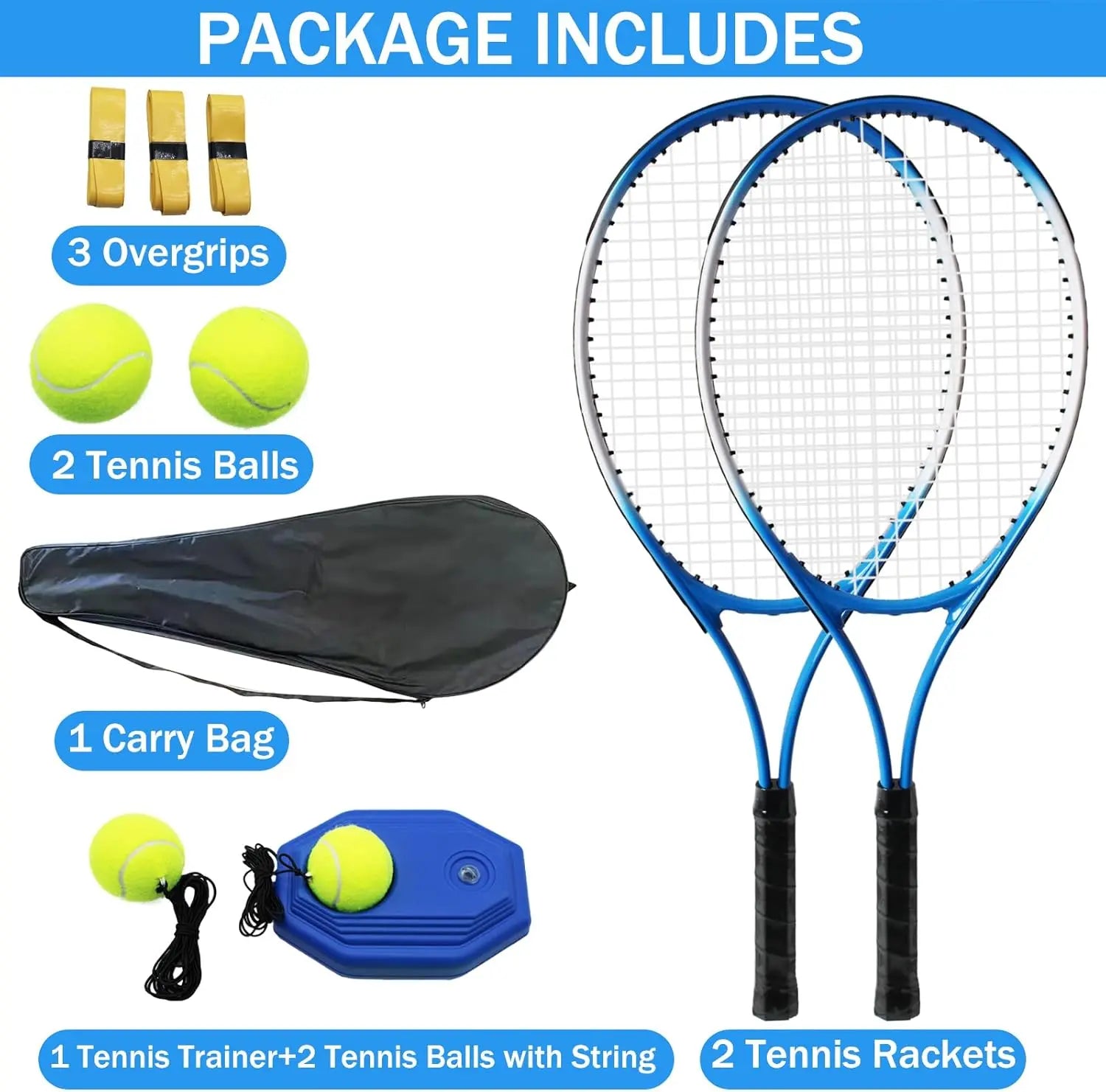 Magicorange Tennis Racket Set for Adults - Includes 2 Racquets, 4 Tennis Balls, 3 Overgrips, and 1 Carry Bag - Ideal for Beginners and Professionals