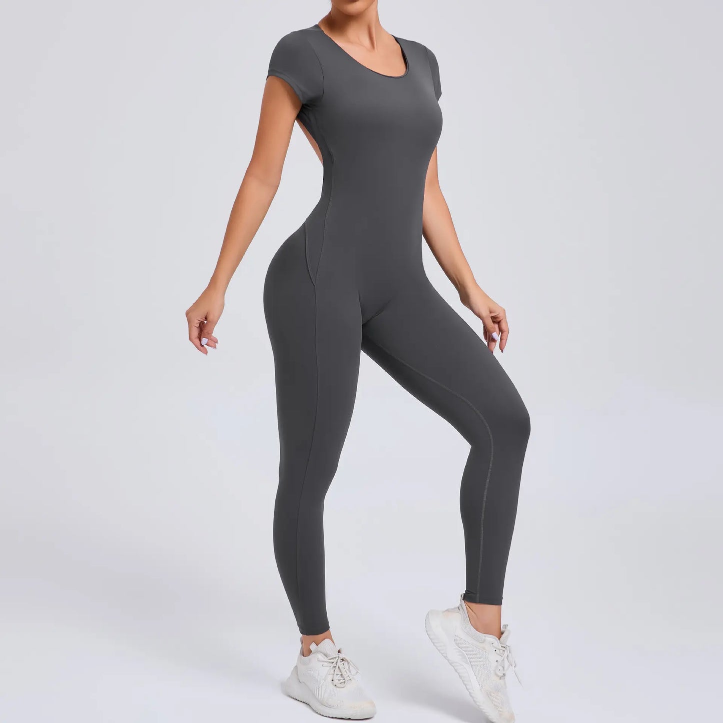 Tight Quick-Drying Yoga Bodysuit One Yoga Clothes Short Sleeve Backless Hip Lifting Sport Workout Clothes Sets Women Apparel