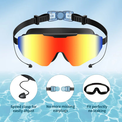 Outly Swim Goggles with Earplugs - 2 Pack for Adults and Children (Ages 4-12) - Anti-Fog, UV Protection, Leak-Resistant, 180° Wide View Pool Goggles
