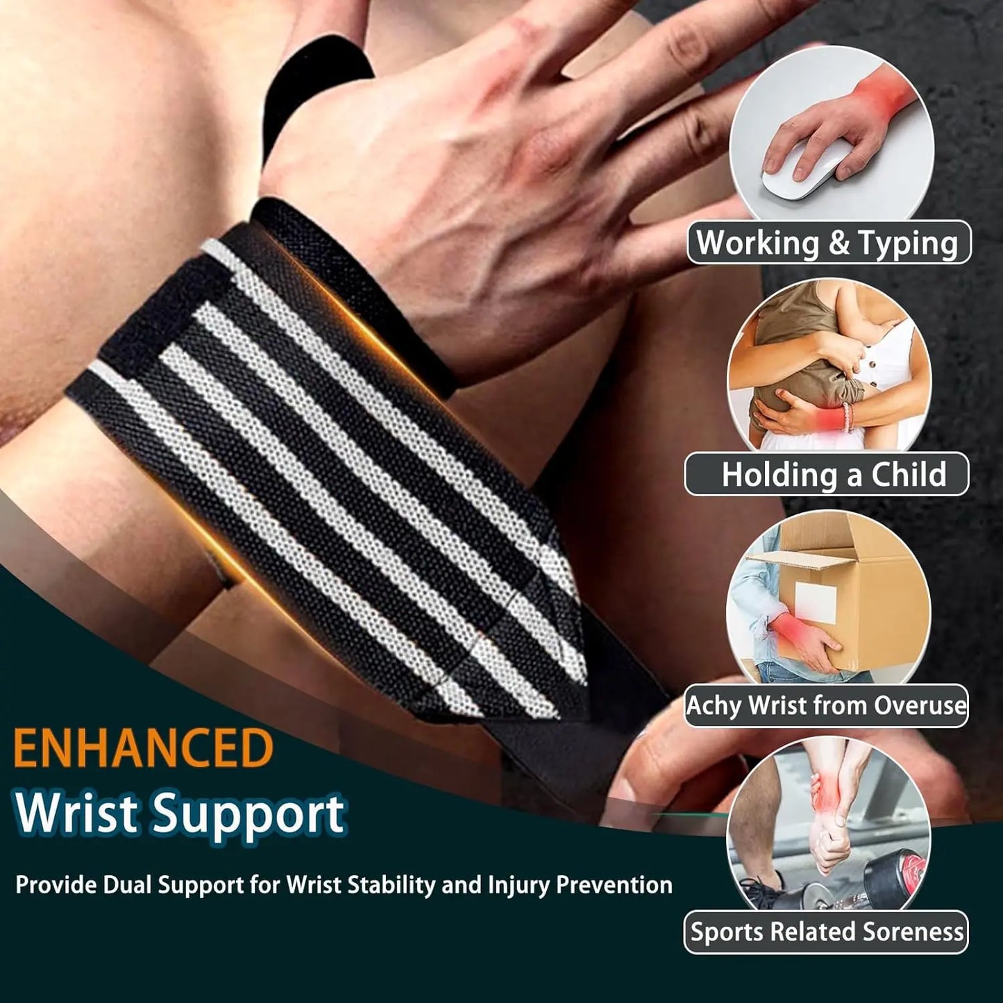 Wrist Wraps for Weightlifting Gym Bodybuilding Workout, 13" Red and Black with 4 Stripes, Adjustable Long Velcro, Wrist Band for Men and Women