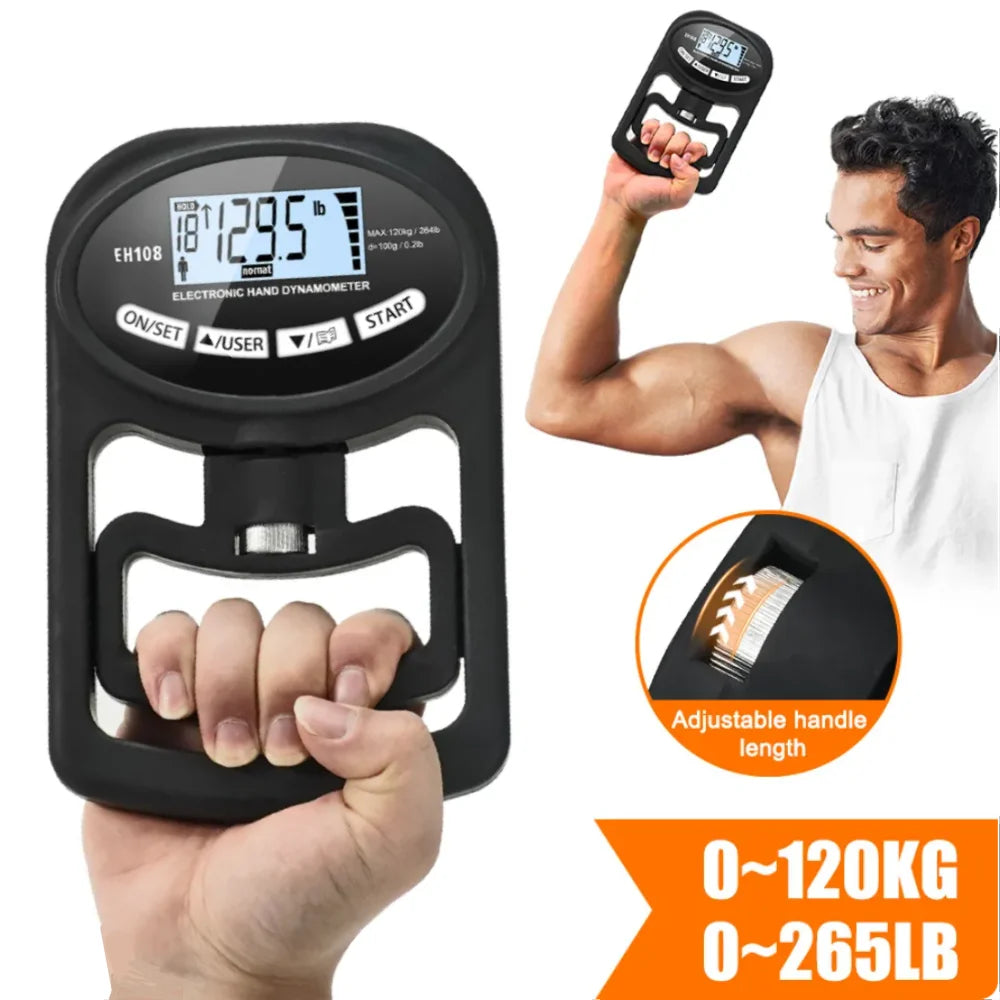 Digital Hand Dynamometer Grip Strength Tester - 265 lbs / 120 kg Capacity with USB and LCD Screen for Power Training and Sports Performance