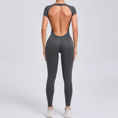 Tight Quick-Drying Yoga Bodysuit One Yoga Clothes Short Sleeve Backless Hip Lifting Sport Workout Clothes Sets Women Apparel