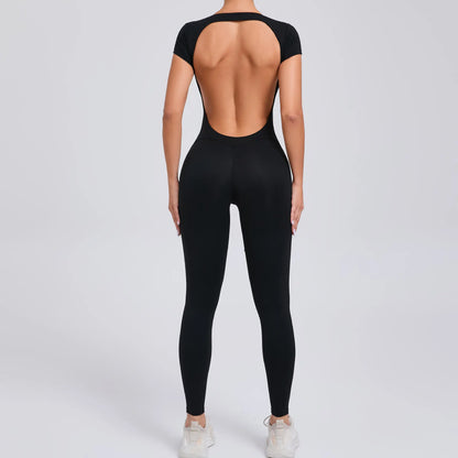 Tight Quick-Drying Yoga Bodysuit One Yoga Clothes Short Sleeve Backless Hip Lifting Sport Workout Clothes Sets Women Apparel