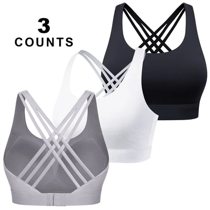 Women'S High Impact Sports Bras with Sewn-In Pads,4 Row Adjustable Hook-Eye Closure,Soft and Comfortable Non-Removable Molded Cups,Crisscross Strappy Workout Tops for Yoga Running Tiktokshopspringglowup
