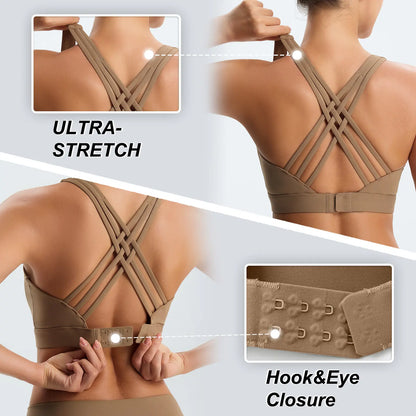 Women'S High Impact Sports Bras with Sewn-In Pads,4 Row Adjustable Hook-Eye Closure,Soft and Comfortable Non-Removable Molded Cups,Crisscross Strappy Workout Tops for Yoga Running Tiktokshopspringglowup