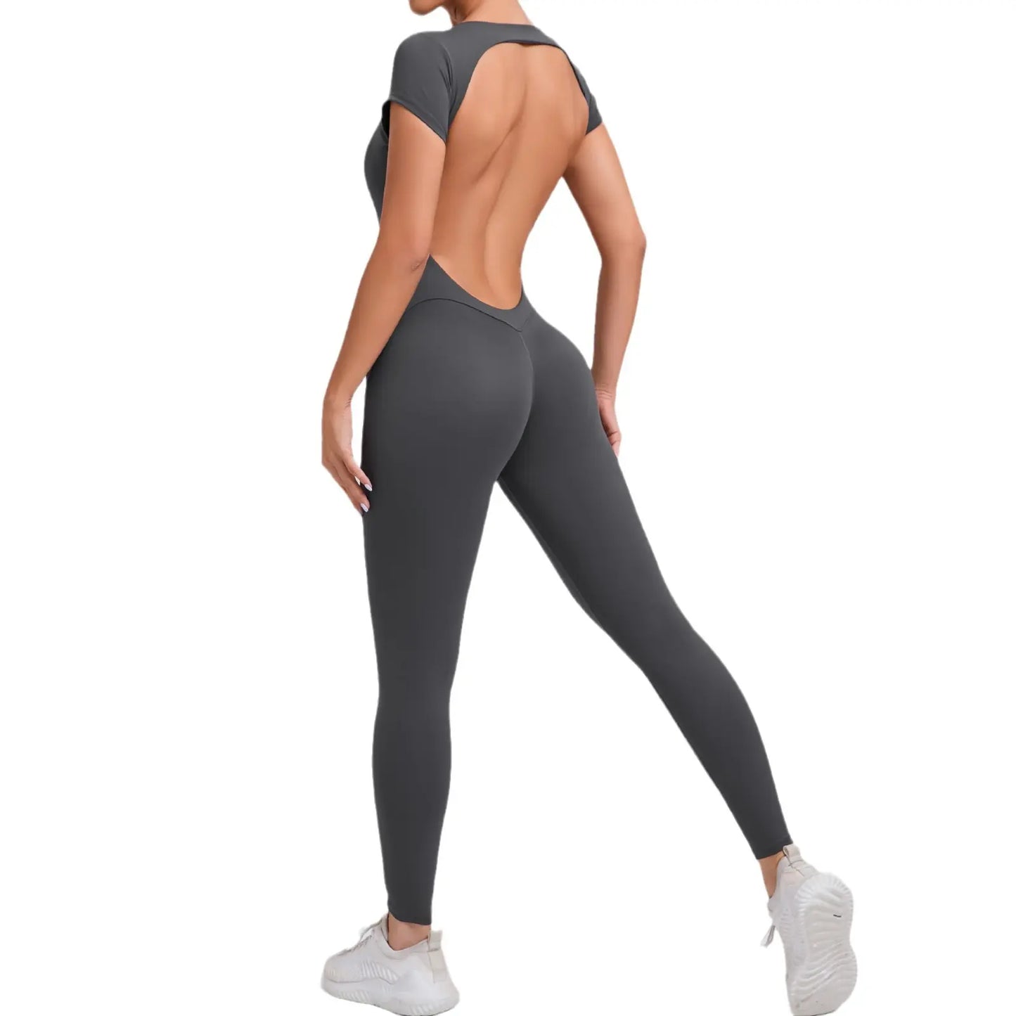 Tight Quick-Drying Yoga Bodysuit One Yoga Clothes Short Sleeve Backless Hip Lifting Sport Workout Clothes Sets Women Apparel