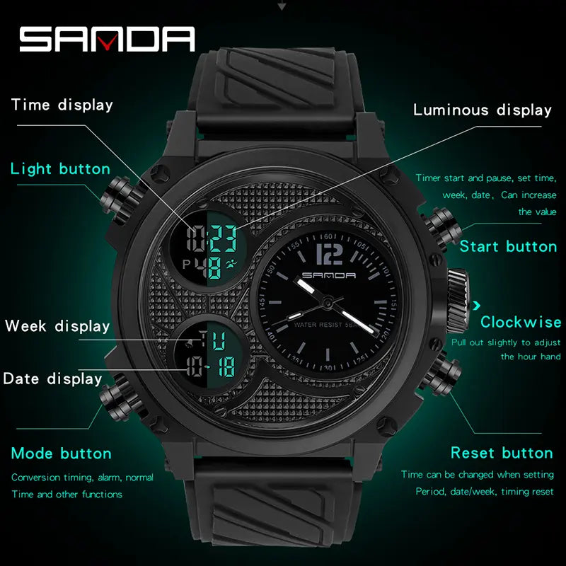 Men's Waterproof Digital Sports Watch with Luminous Dial, Alarm, and Date Display - Stylish Square Smartwatch for Outdoor Activities and Fashionable Occasions