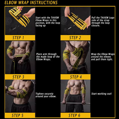Elbow Wraps for Weightlifting (1 Pair) 47" Elastic Support Straps Gym Workout