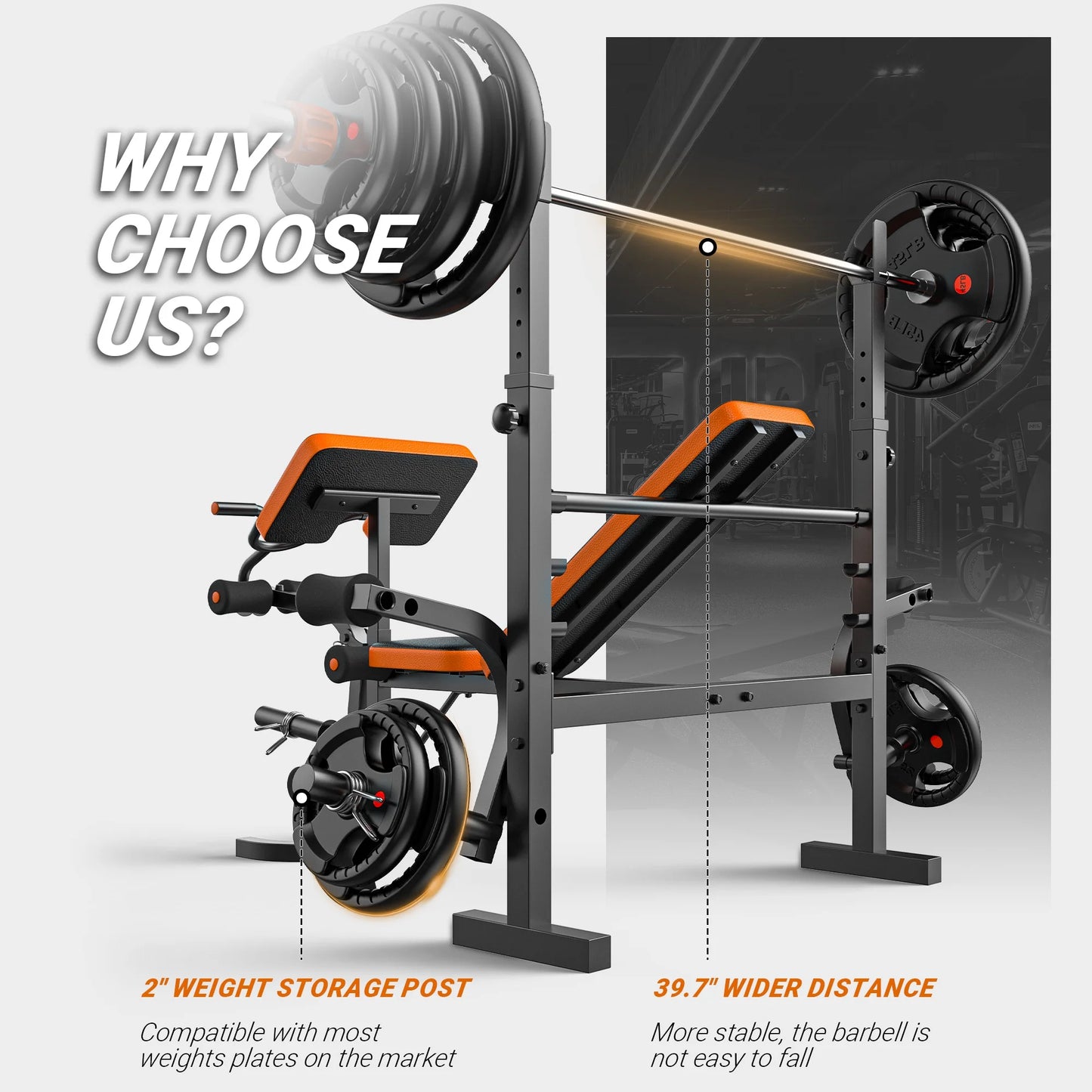 6-In-1 Multi-Purpose Adjustable Weight Bench Workout Bench Set with Barbel Rack and Leg Developer for Home Gym Full Body Training(Excluding Barbell and Weight Plate)