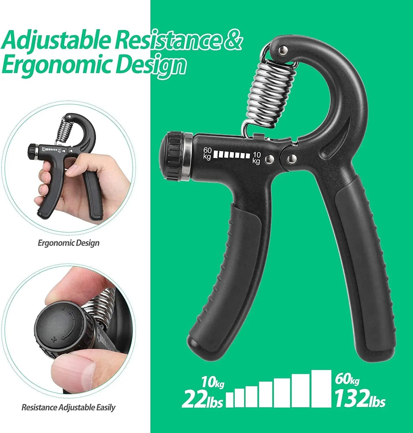 Flexgrip Adjustable Hand Strength Trainer - Resistance Range 22 to 132 lbs