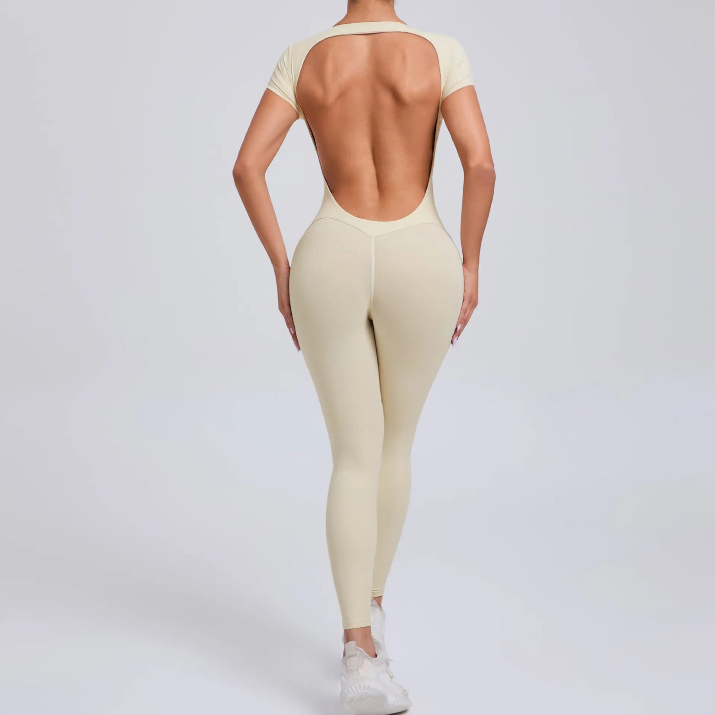 Tight Quick-Drying Yoga Bodysuit One Yoga Clothes Short Sleeve Backless Hip Lifting Sport Workout Clothes Sets Women Apparel
