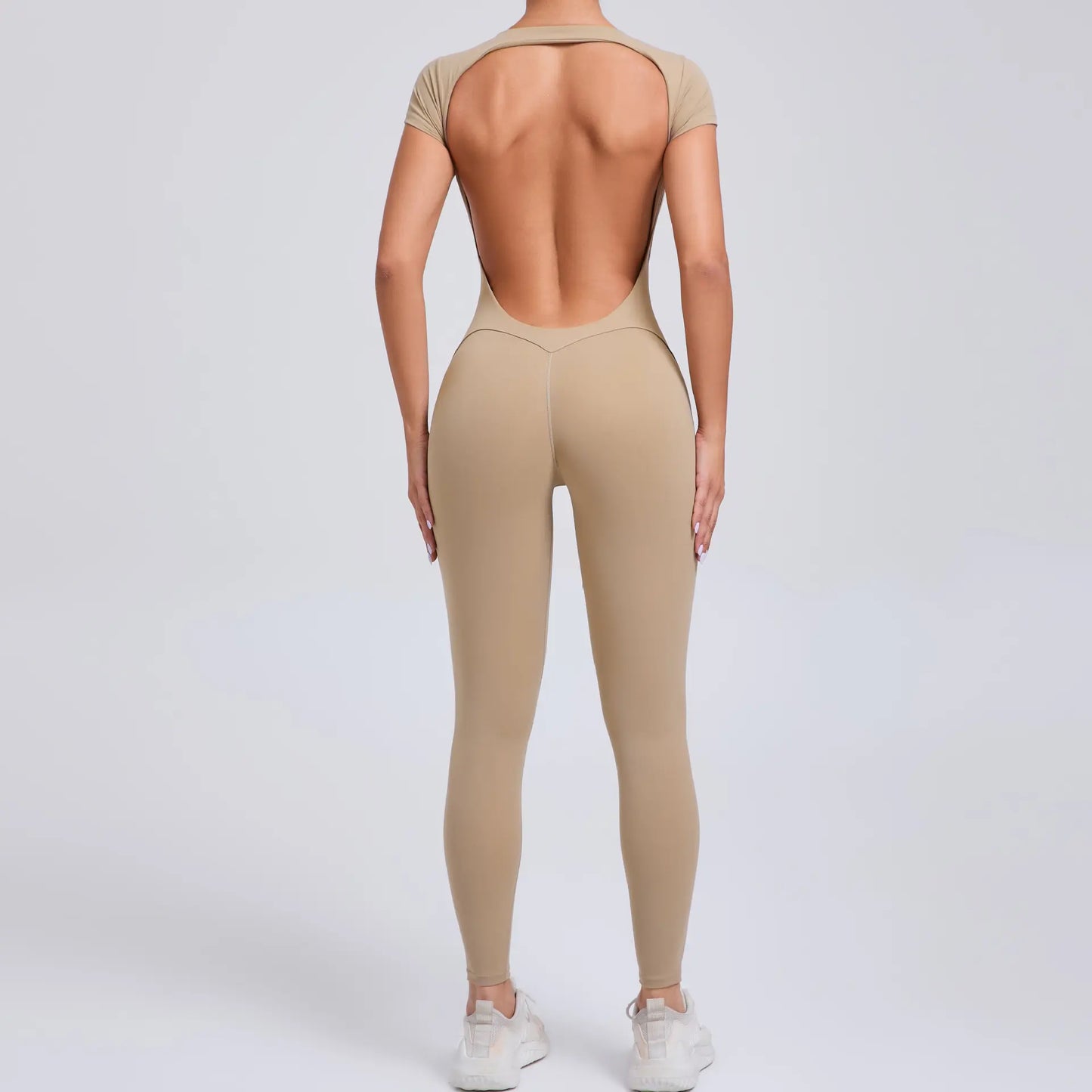 Tight Quick-Drying Yoga Bodysuit One Yoga Clothes Short Sleeve Backless Hip Lifting Sport Workout Clothes Sets Women Apparel