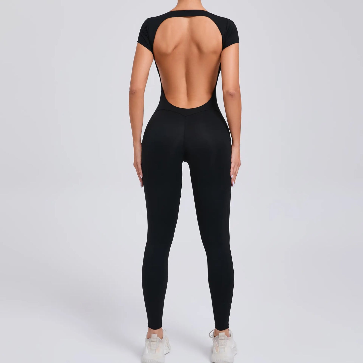 Tight Quick-Drying Yoga Bodysuit One Yoga Clothes Short Sleeve Backless Hip Lifting Sport Workout Clothes Sets Women Apparel