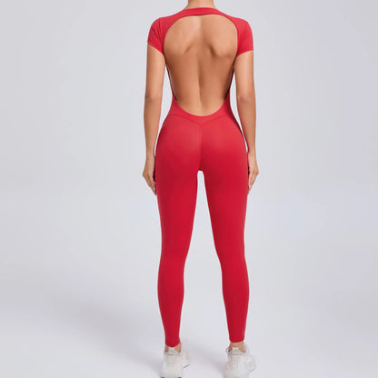 Tight Quick-Drying Yoga Bodysuit One Yoga Clothes Short Sleeve Backless Hip Lifting Sport Workout Clothes Sets Women Apparel