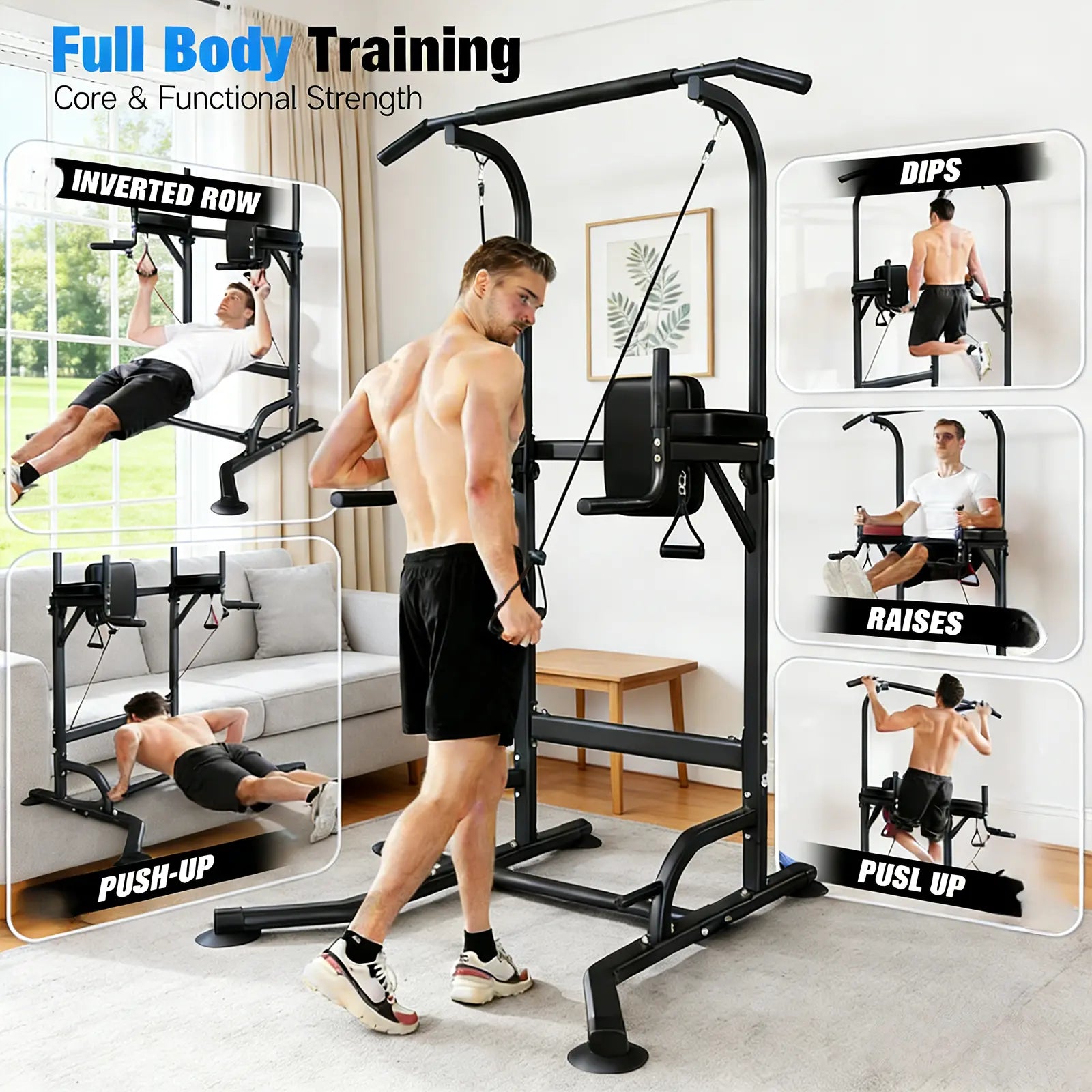 Power Tower Multifunctional Fitness Station for Home Gym Strength Training and Workouts