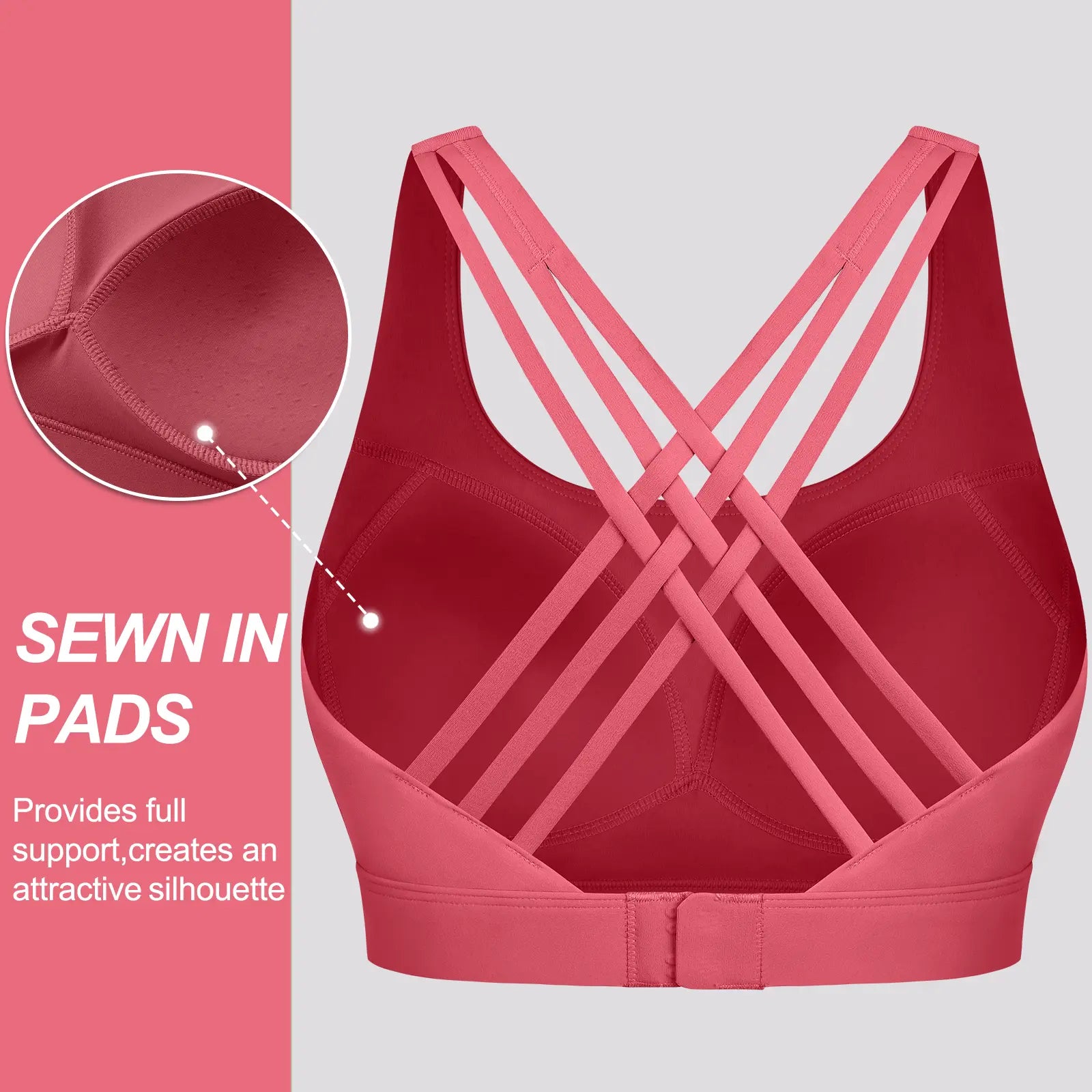 Women'S High Impact Sports Bras with Sewn-In Pads,4 Row Adjustable Hook-Eye Closure,Soft and Comfortable Non-Removable Molded Cups,Crisscross Strappy Workout Tops for Yoga Running Tiktokshopspringglowup