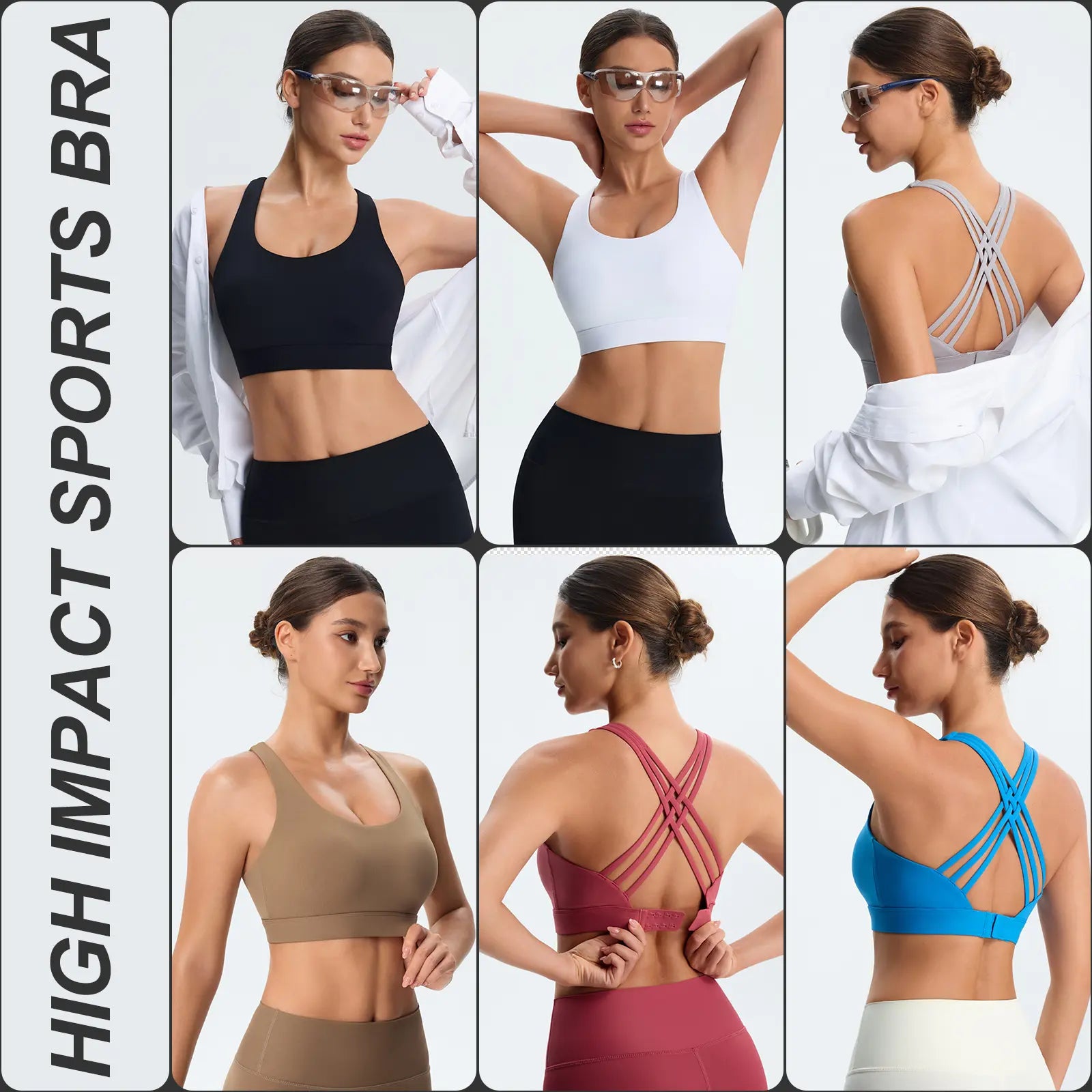Women'S High Impact Sports Bras with Sewn-In Pads,4 Row Adjustable Hook-Eye Closure,Soft and Comfortable Non-Removable Molded Cups,Crisscross Strappy Workout Tops for Yoga Running Tiktokshopspringglowup