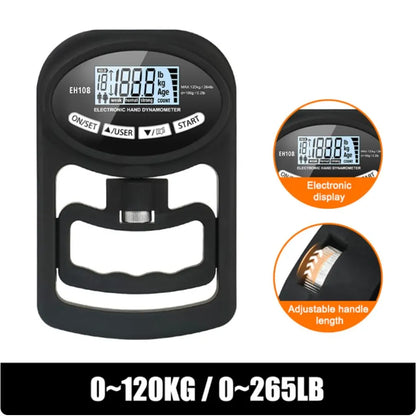 Digital Hand Dynamometer Grip Strength Tester - 265 lbs / 120 kg Capacity with USB and LCD Screen for Power Training and Sports Performance