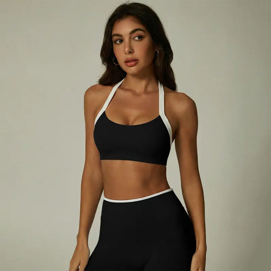 NVWA Women'S 2-Piece Gym Matching Set, Summer Color-Block Backless Halter Camisole & Butt-Lifting Leggings, Skin-Friendly Breathable Fabric, Suitable for Yoga & Workout, Ideal for Outdoor Fun, Two Piece Set