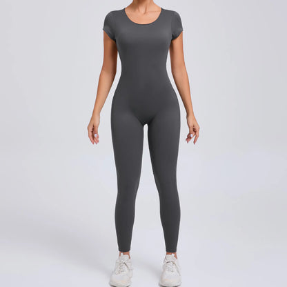 Tight Quick-Drying Yoga Bodysuit One Yoga Clothes Short Sleeve Backless Hip Lifting Sport Workout Clothes Sets Women Apparel