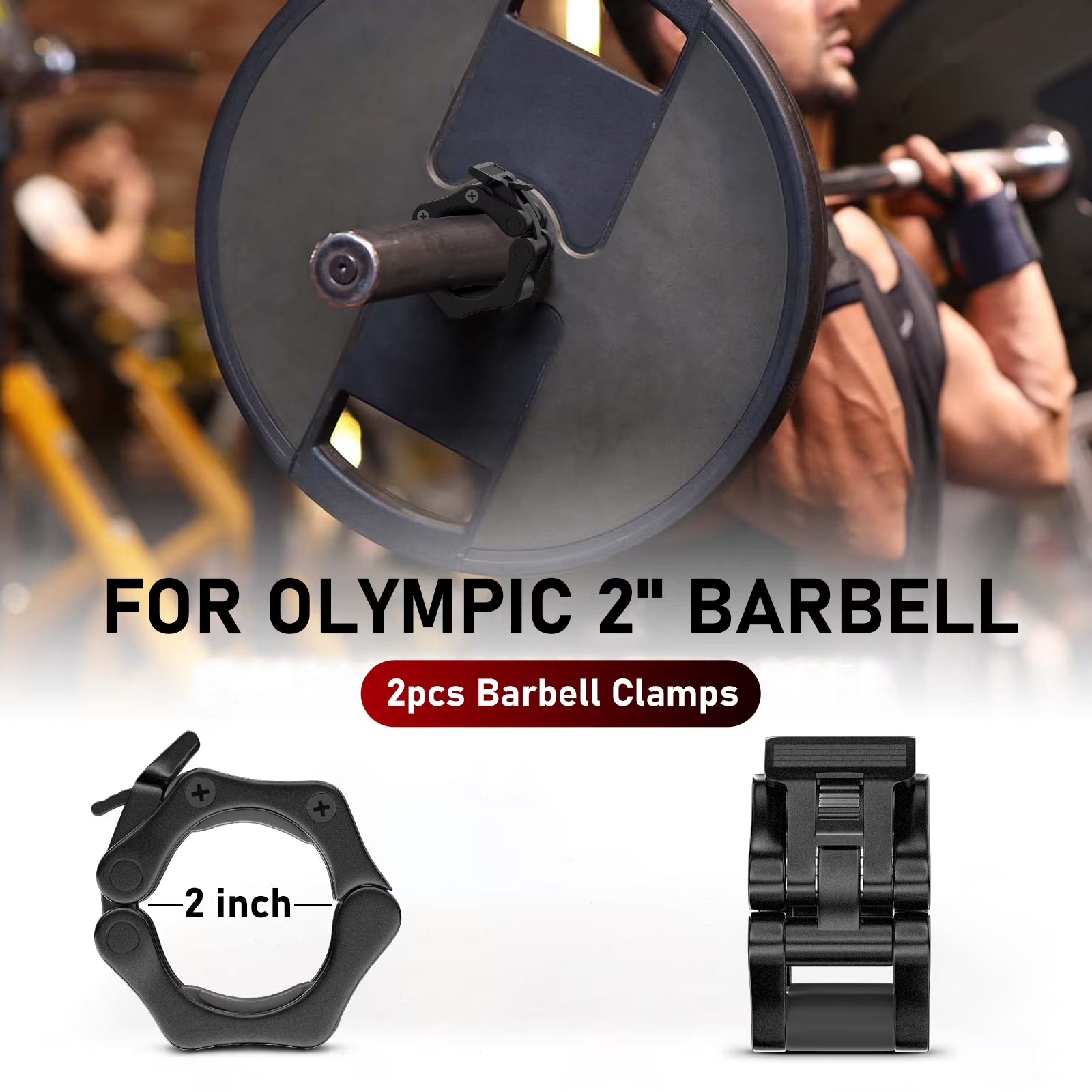 Barbell Collar Barbell Clamps 2 Inch Barbell Clips 2Pcs Quick Release for Weightlifting Bar