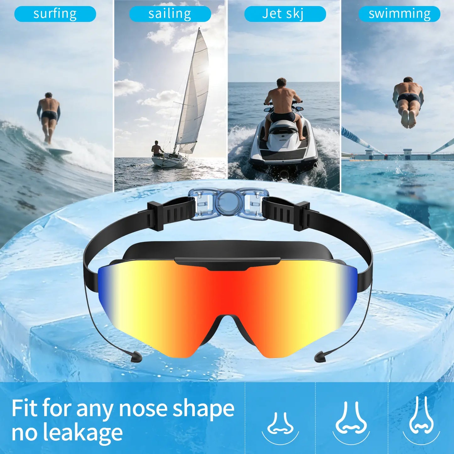 Outly Swim Goggles with Earplugs - 2 Pack for Adults and Children (Ages 4-12) - Anti-Fog, UV Protection, Leak-Resistant, 180° Wide View Pool Goggles