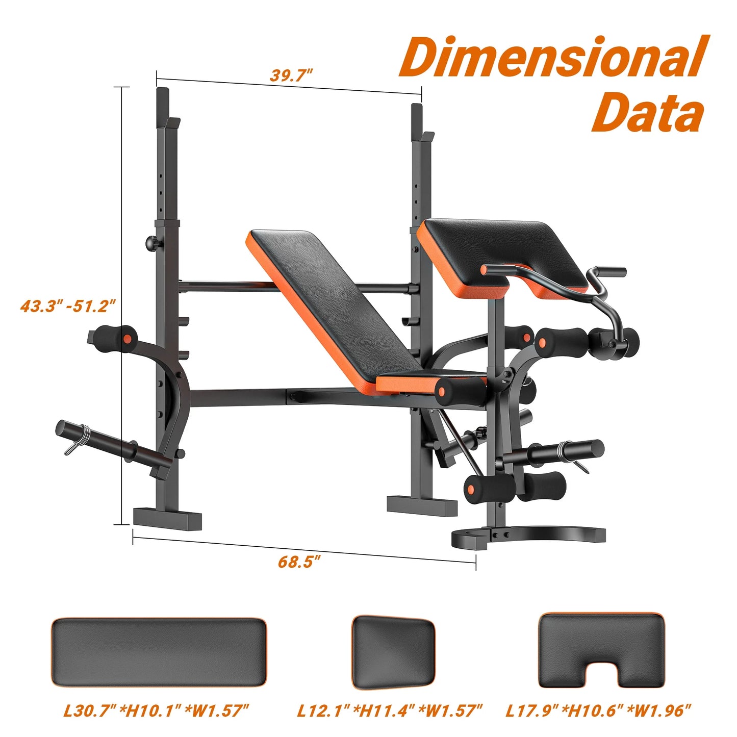 6-In-1 Multi-Purpose Adjustable Weight Bench Workout Bench Set with Barbel Rack and Leg Developer for Home Gym Full Body Training(Excluding Barbell and Weight Plate)