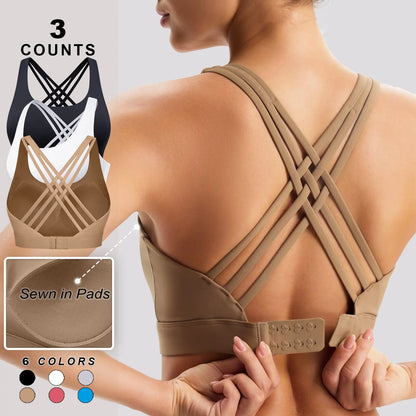 Women'S High Impact Sports Bras with Sewn-In Pads,4 Row Adjustable Hook-Eye Closure,Soft and Comfortable Non-Removable Molded Cups,Crisscross Strappy Workout Tops for Yoga Running Tiktokshopspringglowup