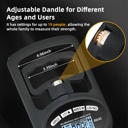 Digital Hand Dynamometer Grip Strength Tester - 265 lbs / 120 kg Capacity with USB and LCD Screen for Power Training and Sports Performance