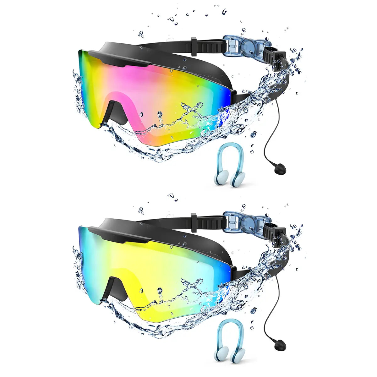 Outly Swim Goggles with Earplugs - 2 Pack for Adults and Children (Ages 4-12) - Anti-Fog, UV Protection, Leak-Resistant, 180° Wide View Pool Goggles